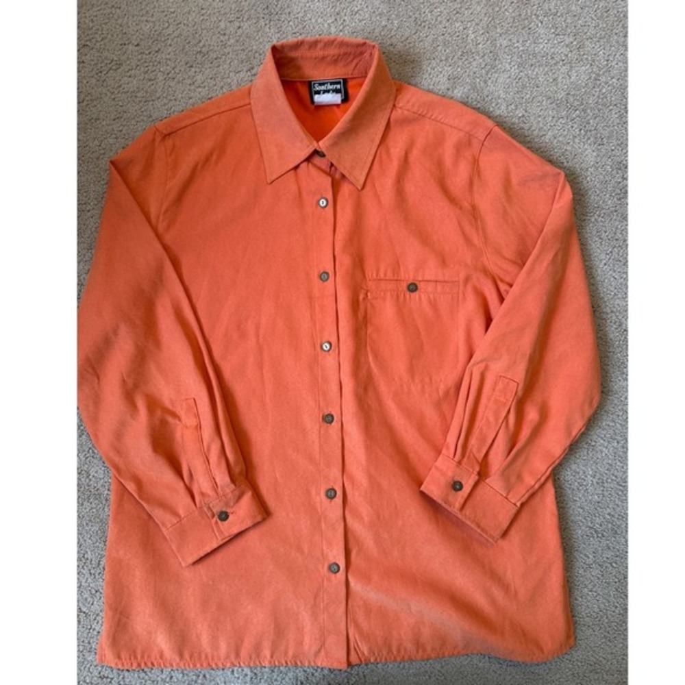 Southern‎ Lady Orange Faux Suede Button Up Blouse Size Medium Western